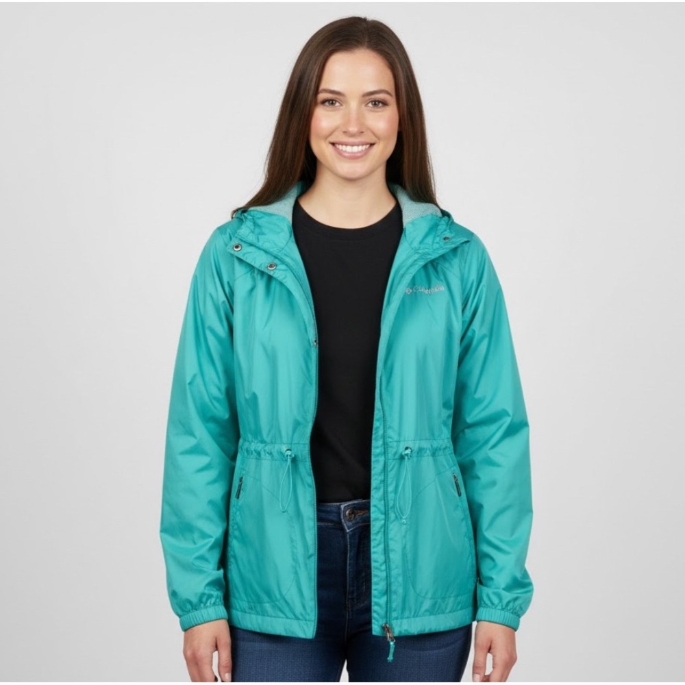 Columbia Women's‎ Teal Lightweight Hooded Windbreaker Jacket Size M